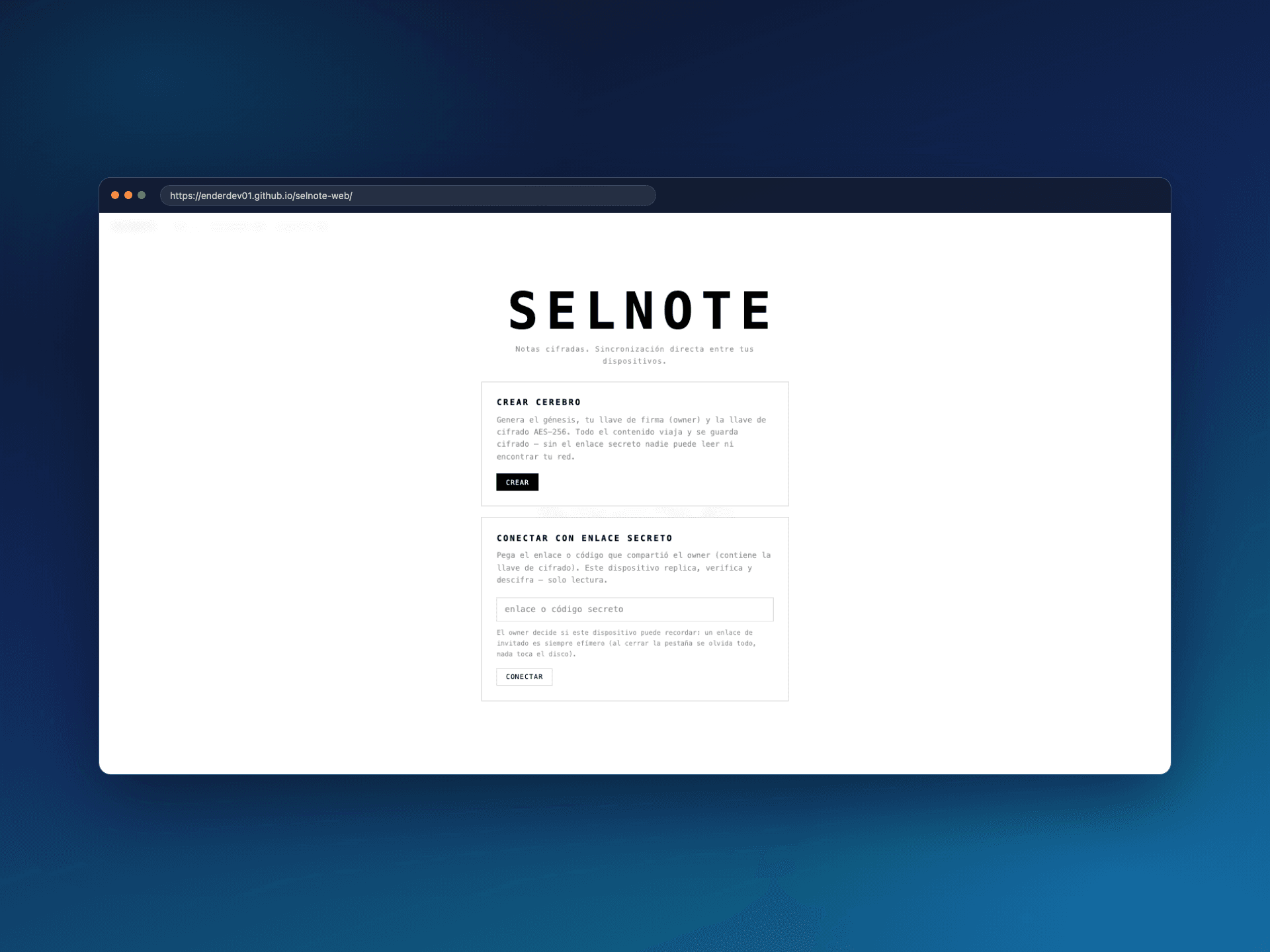 Captura del proyecto Selnote